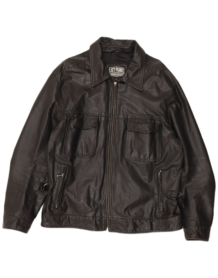 Jet Plane Herren Lederjacke IT 56 3XL Schwarzes Leder