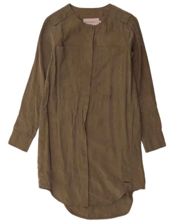 Calvin Klein Jeans Womens Oversized Shirt Dress UK 6 XS Khaki Polyester