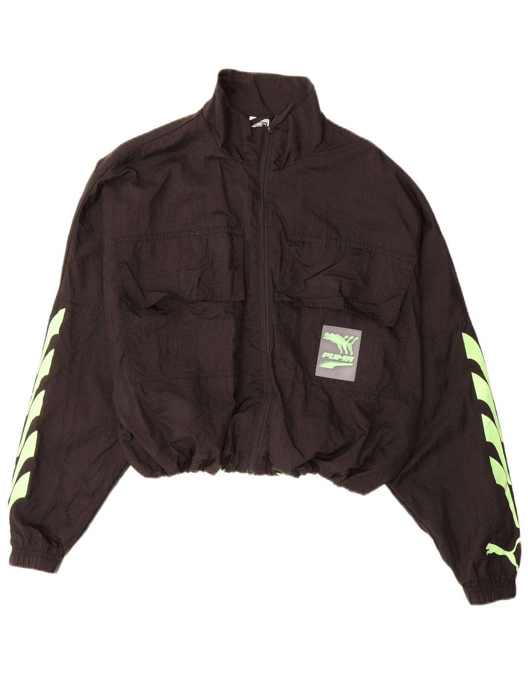 PUMA Damen Crop Graphic Trainingsanzug Top Jacke UK 14 Medium Schwarz Nylon