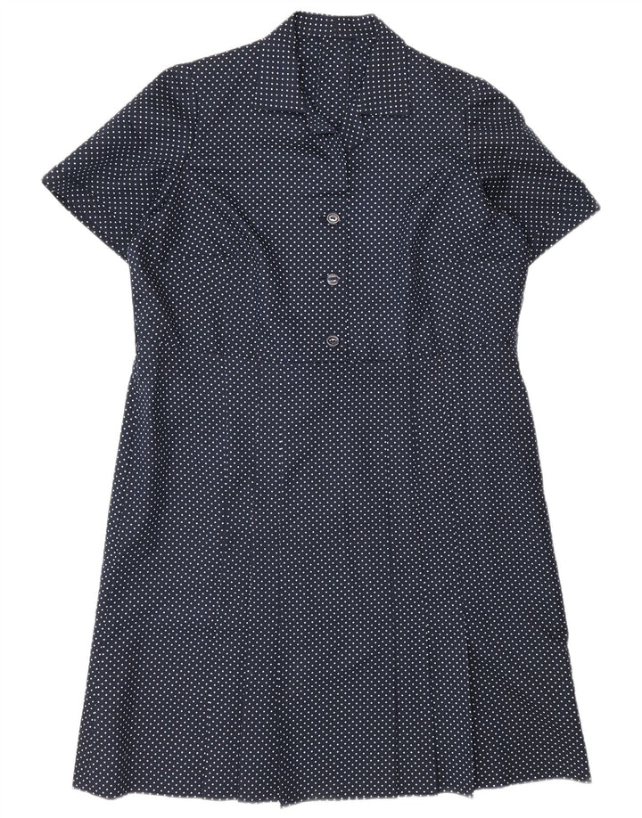 Vintage Damen Etuikleid UK 16 Groß Marineblau gefleckt