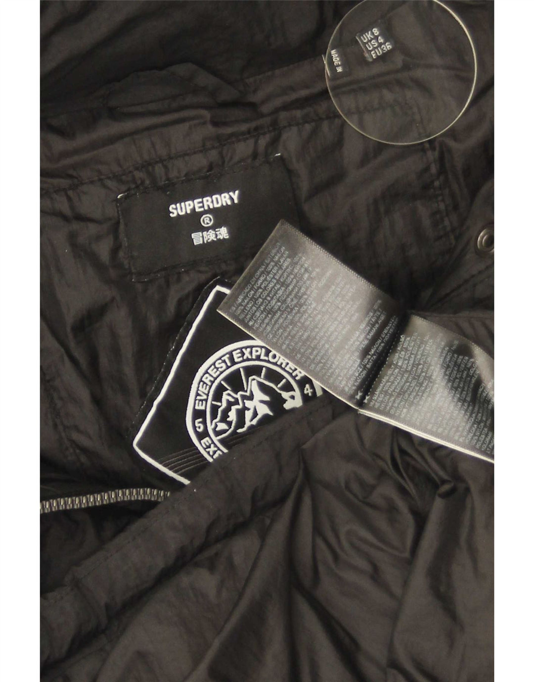 Superdry Damen-Kapuzen-Übergröße, gepolsterte Jacke, Größe S, Schwarz, Nylon, Gr. 8