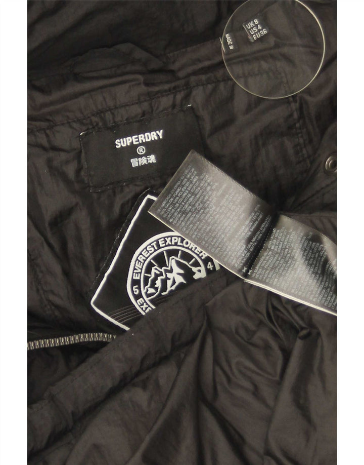 Superdry Damen-Kapuzen-Übergröße, gepolsterte Jacke, Größe S, Schwarz, Nylon, Gr. 8