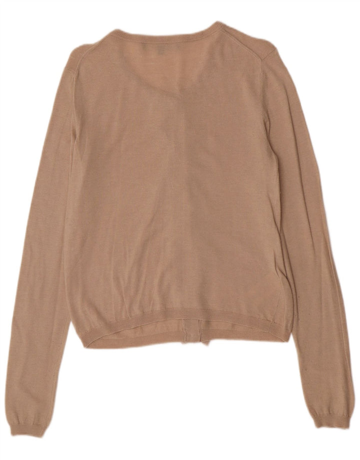 Elisabetta Franchi Damen Strickjacke mit Rüschen vorne IT 44 Mittelbeige