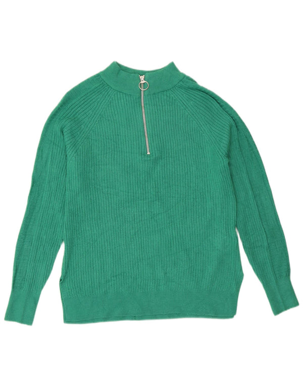Zara Womens Zip Neck Jumper Sweater UK 10 Small Green Viscose