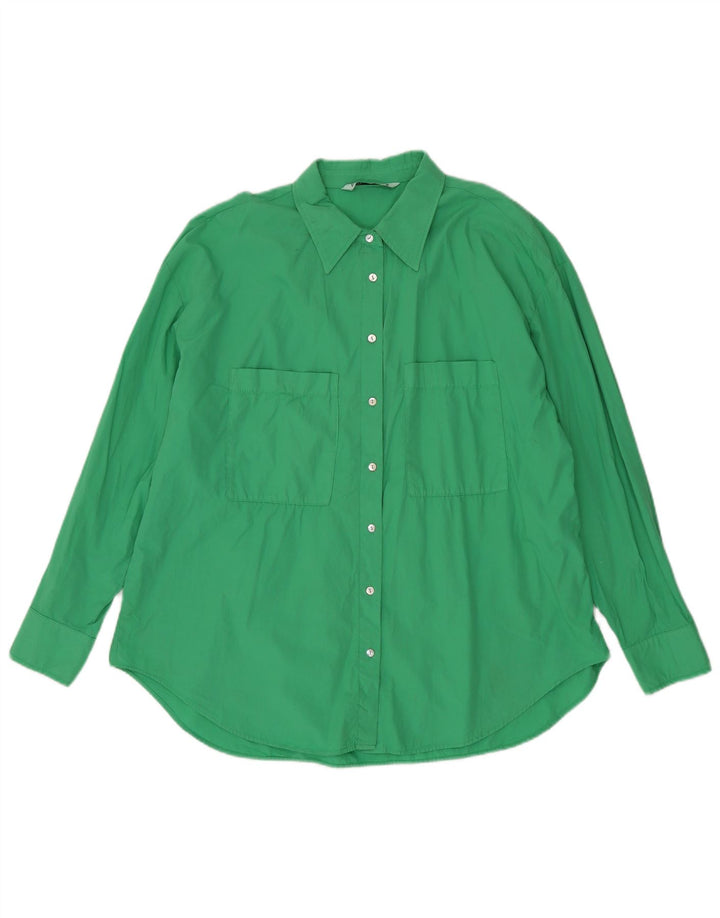 ZARA Damen-Oversize-Hemd, Gr. 40, Größe L, Grün, Baumwolle