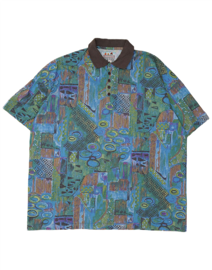 VINTAGE Herren Poloshirt UK 45/46 2XL Mehrfarbige Patchwork-Baumwolle