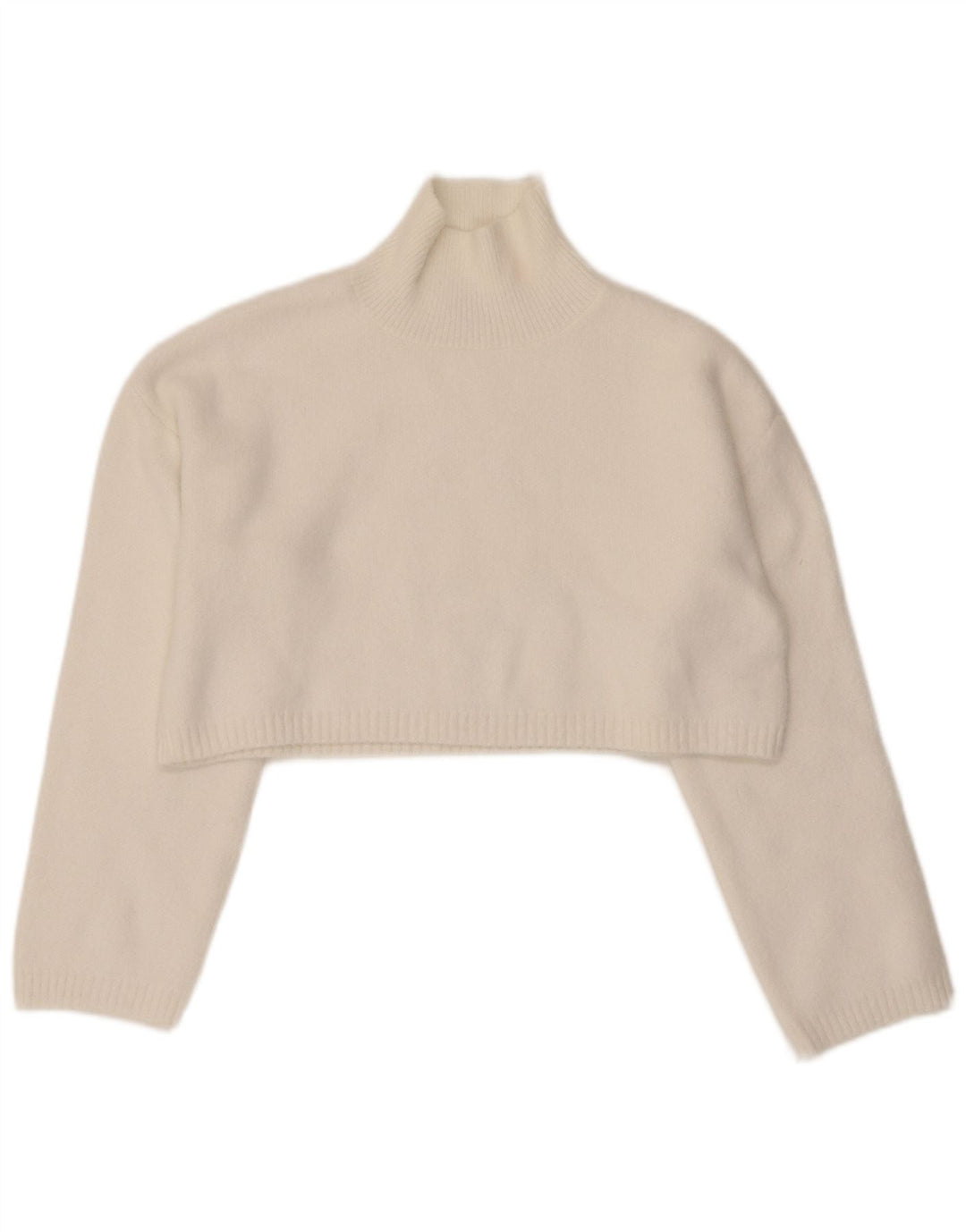 Zara Damen Crop Turtle Neck Pullover Pullover UK 10 Small Weiß Polyamid