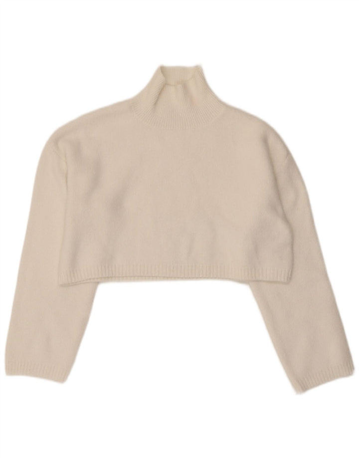 Zara Damen Crop Turtle Neck Pullover Pullover UK 10 Small Weiß Polyamid