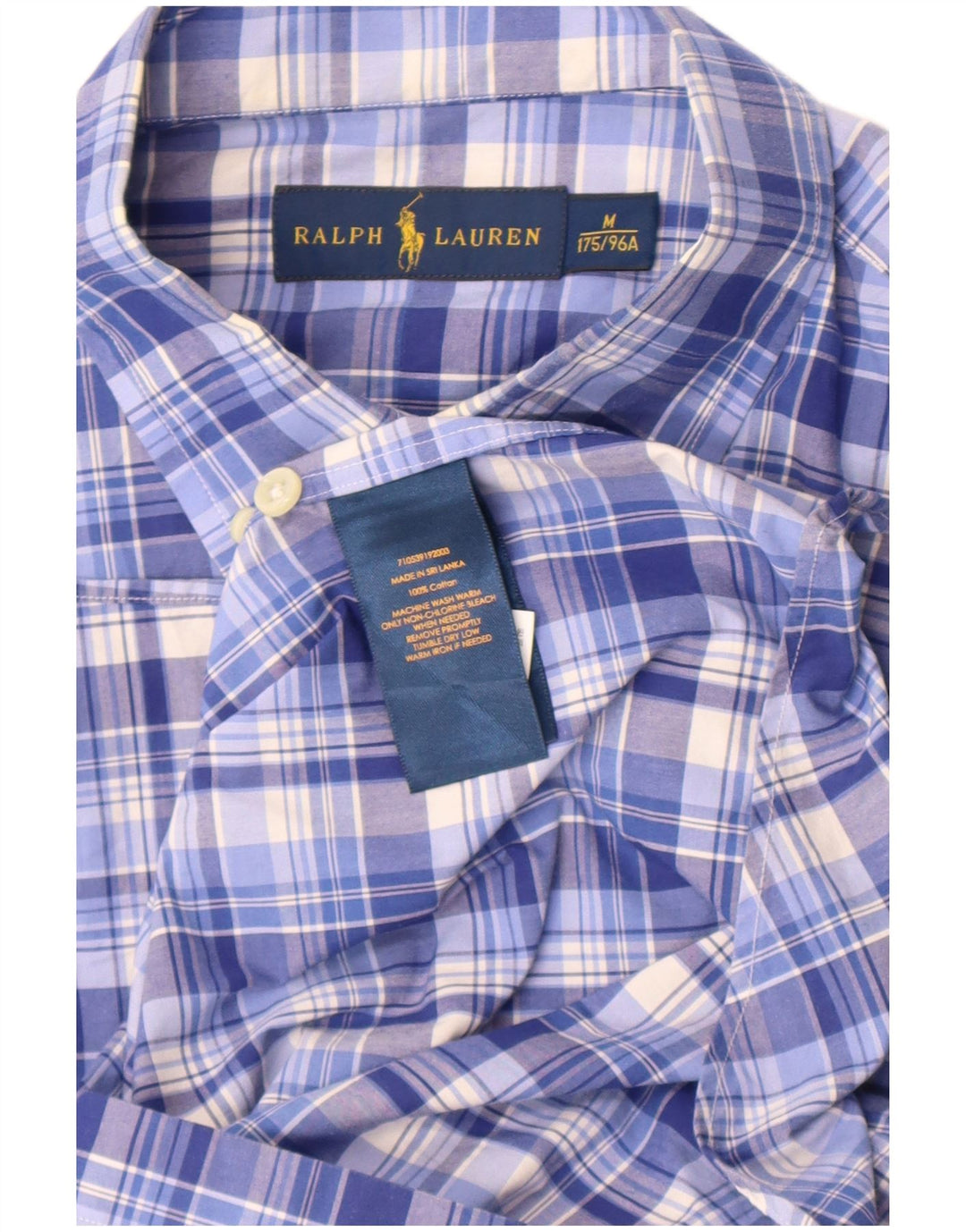 Ralph Lauren Herren-Kurzarmhemd aus mittelblau karierter Baumwolle