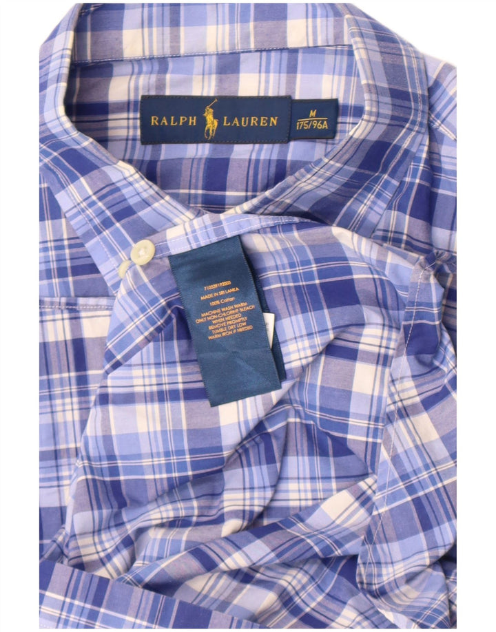 Ralph Lauren Herren-Kurzarmhemd aus mittelblau karierter Baumwolle