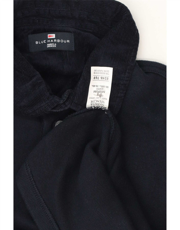 Marks & Spencer Herren Blue Harbour Langarm-Poloshirt aus mittelblauer Baumwolle
