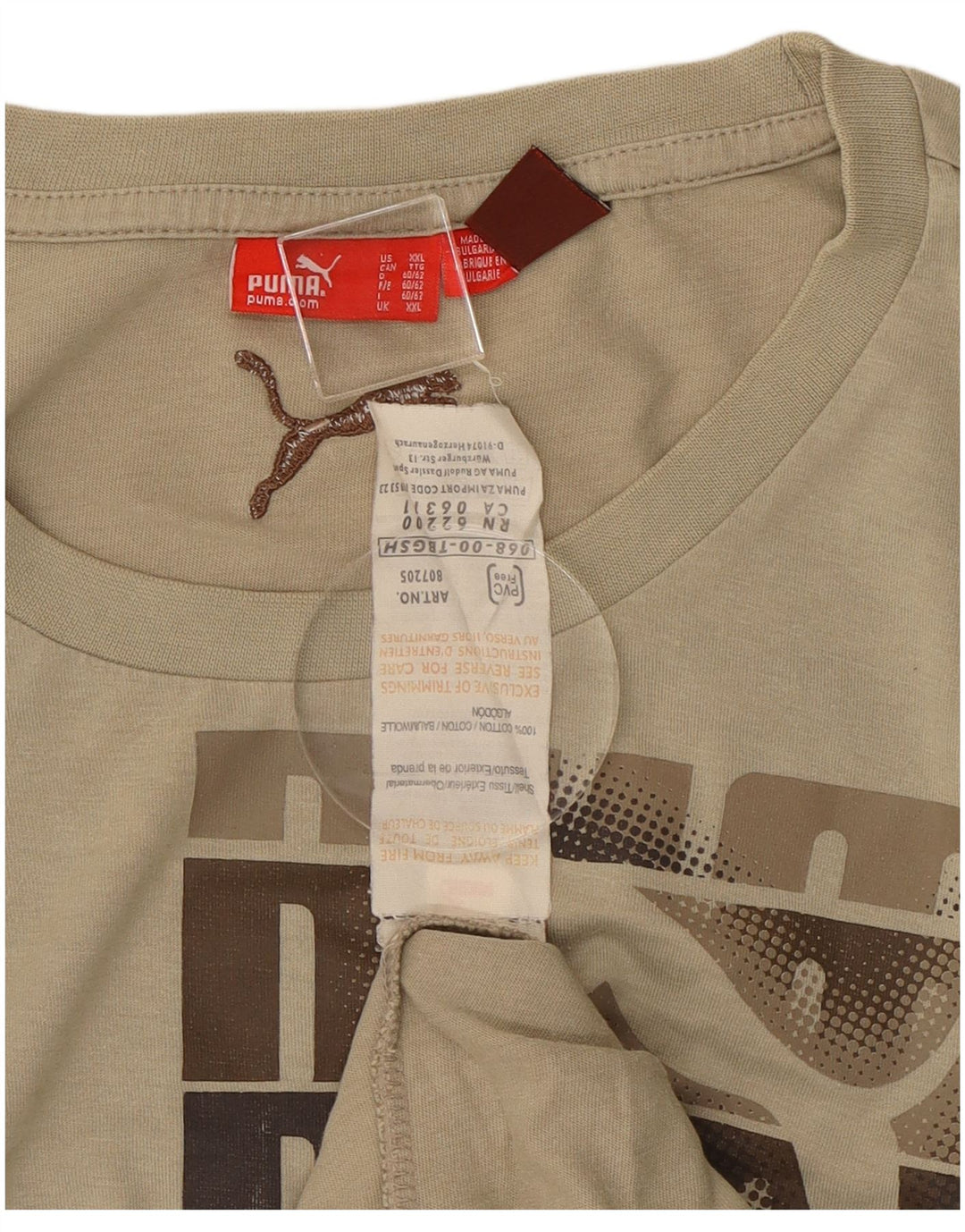 Puma Herren Graphic Top Langarm 2XL Beige Baumwolle