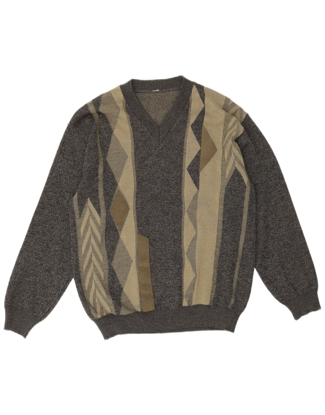 Vintage Herren V-Ausschnitt Pullover Pullover mittelgraue geometrische Merinowolle