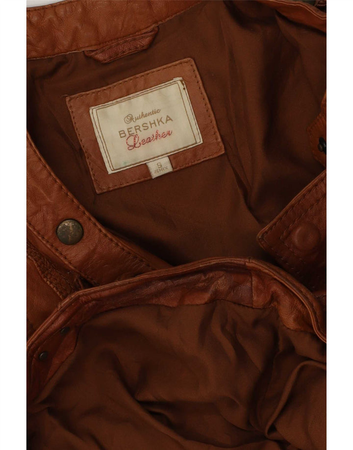 Bershka Damen Leder Bikerjacke UK 10 Small Braun