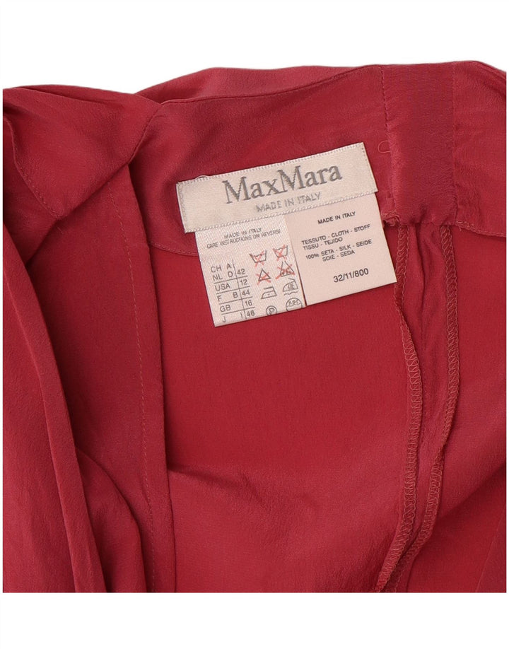 Max Mara Damen Langarmblusenoberteil UK 16 Große rote Seide