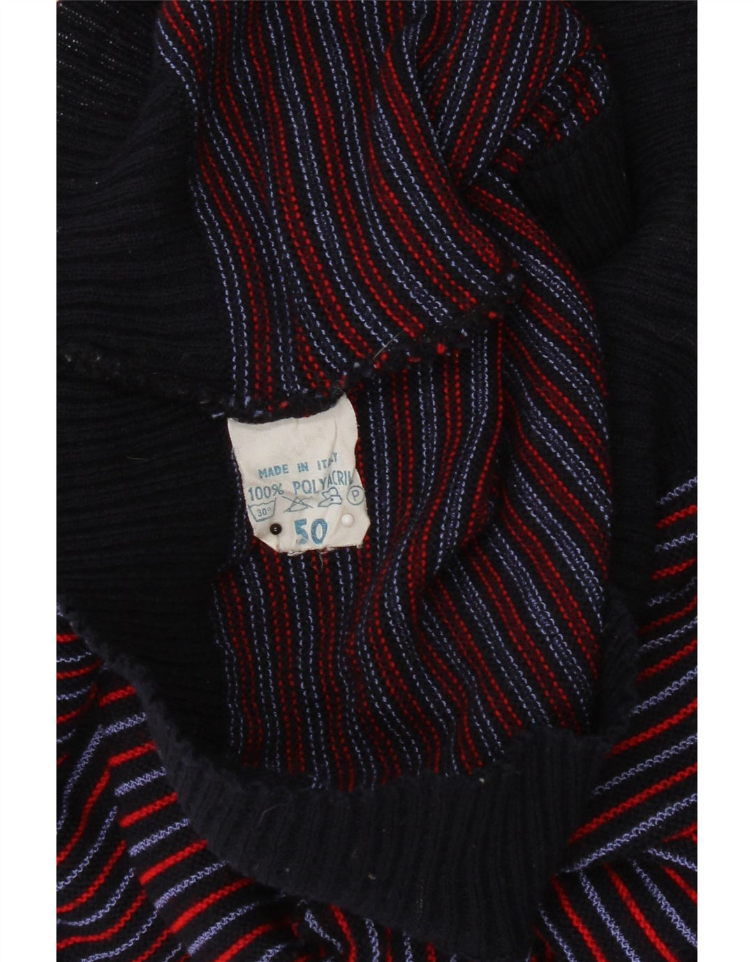 VINTAGE Mens Cardigan Sweater IT 50 Medium Navy Blue Striped Polyacrylic Vintage Vintage and Second-Hand Vintage from Messina Hembry 
