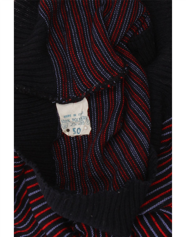 VINTAGE Mens Cardigan Sweater IT 50 Medium Navy Blue Striped Polyacrylic Vintage Vintage and Second-Hand Vintage from Messina Hembry 