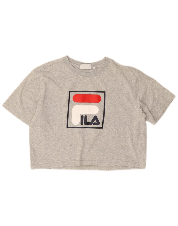 Fila Damen Crop Oversize Graphic T-Shirt Top UK 6 XS Graue Baumwolle