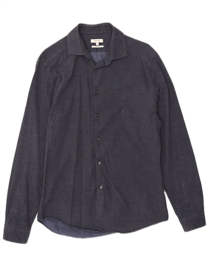 Reiss Herren-Slim-Fit-Hemd, groß, marineblau, Baumwolle
