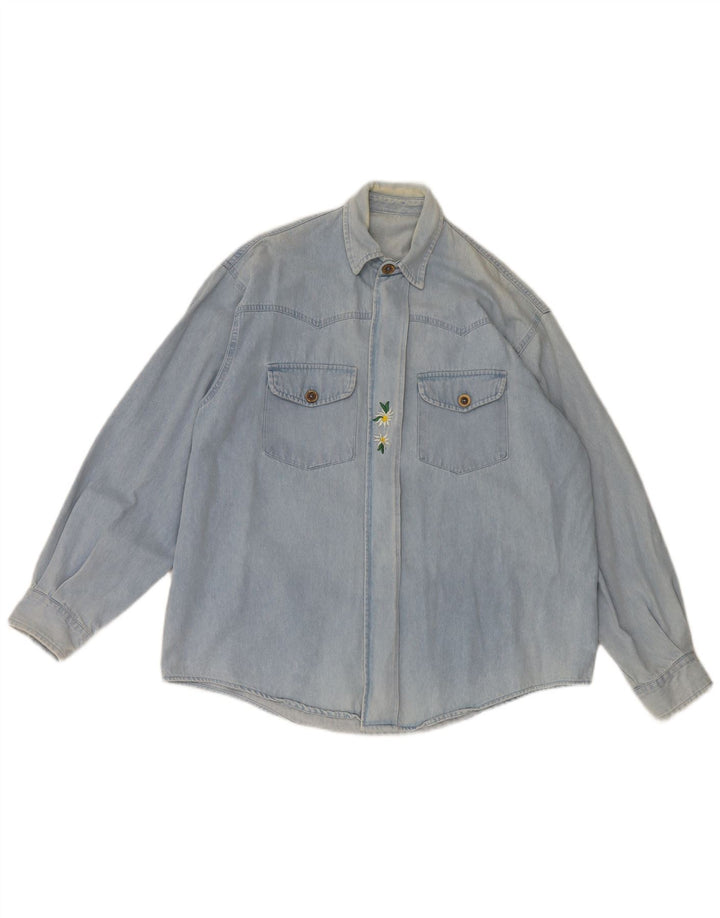 Vintage Herren-Jeanshemd, groß, blau, geblümt, Baumwolle