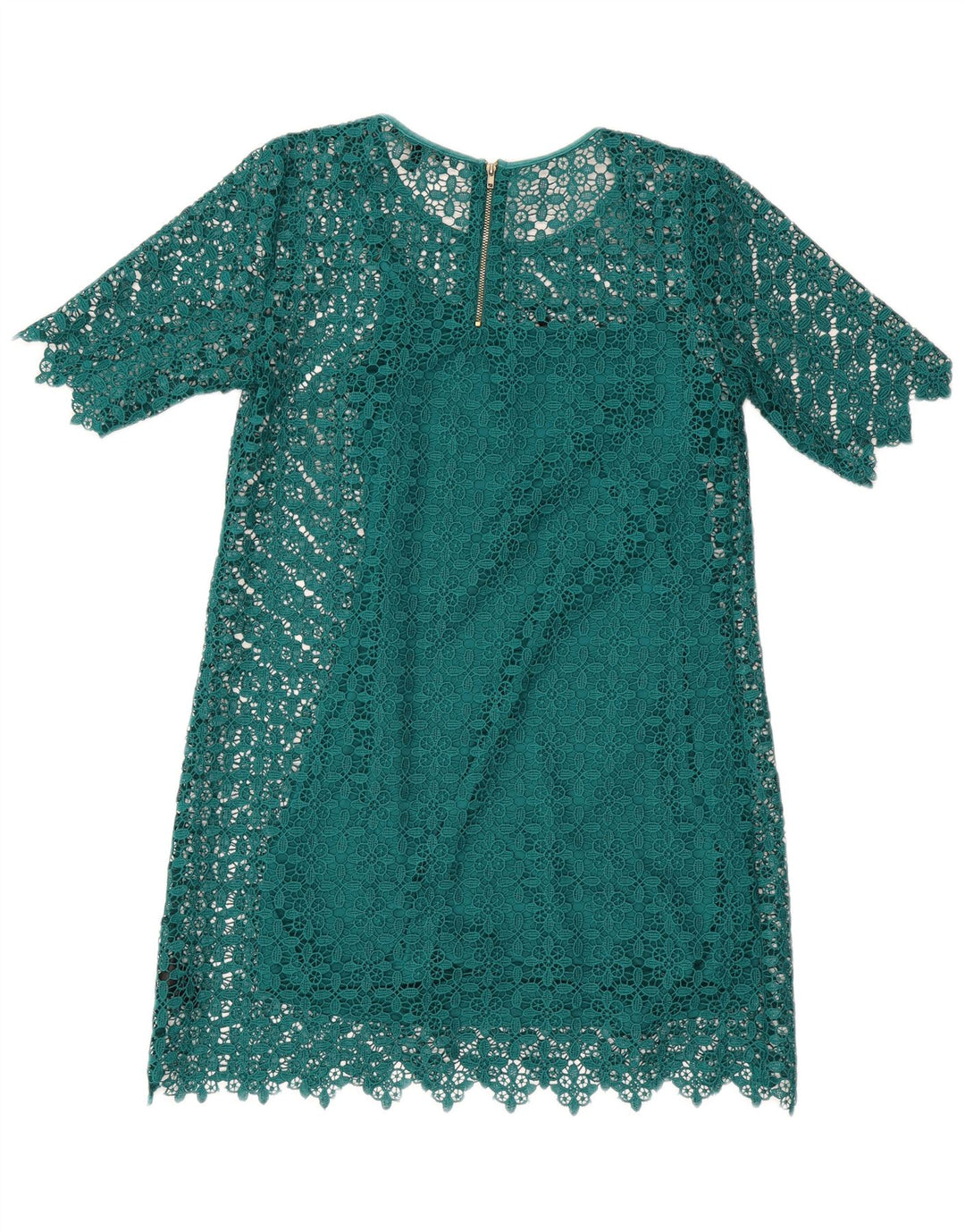 Next Damen Petites Spitzen-Etuikleid UK 12 Mittelgrünes geometrisches Polyester
