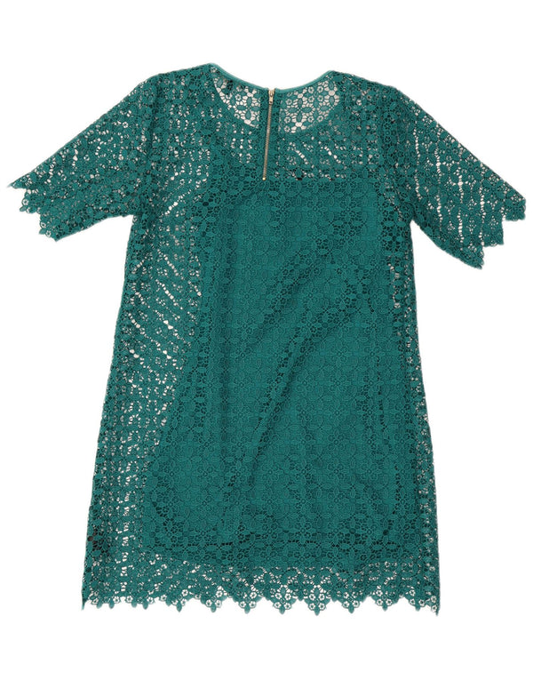 Next Damen Petites Spitzen-Etuikleid UK 12 Mittelgrünes geometrisches Polyester
