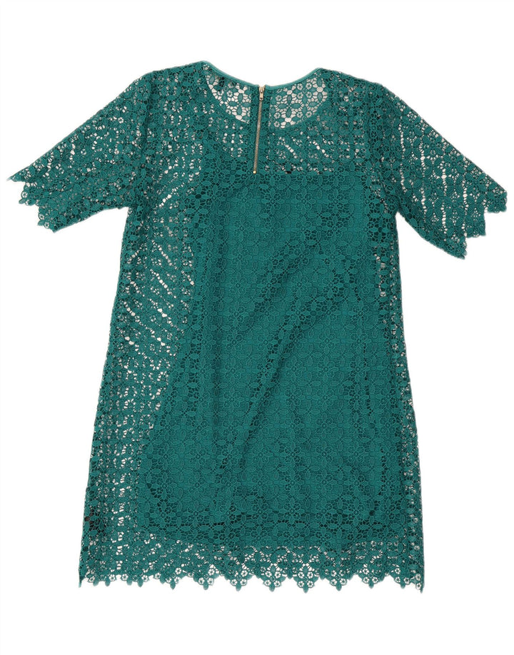 Next Damen Petites Spitzen-Etuikleid UK 12 Mittelgrünes geometrisches Polyester