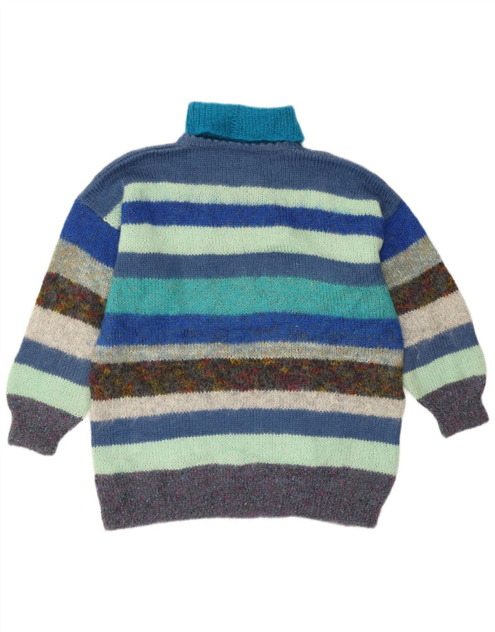 Vintage Damen Rollkragenpullover Pullover UK 16 Groß Mehrfarbig gestreift