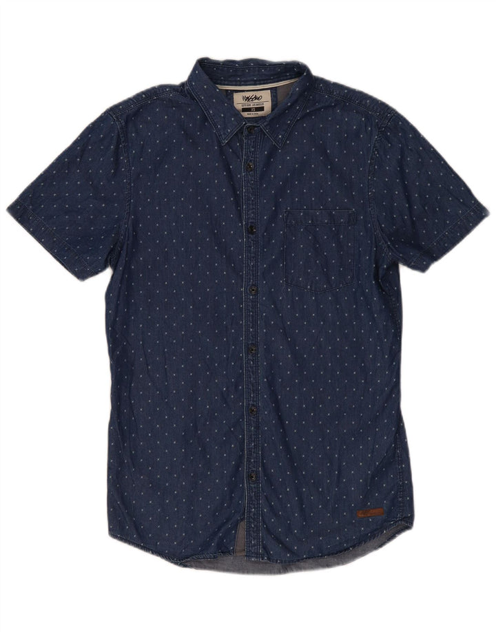 MOSSIMO Herren Kurzarm-Jeanshemd XS Blau gepunktet