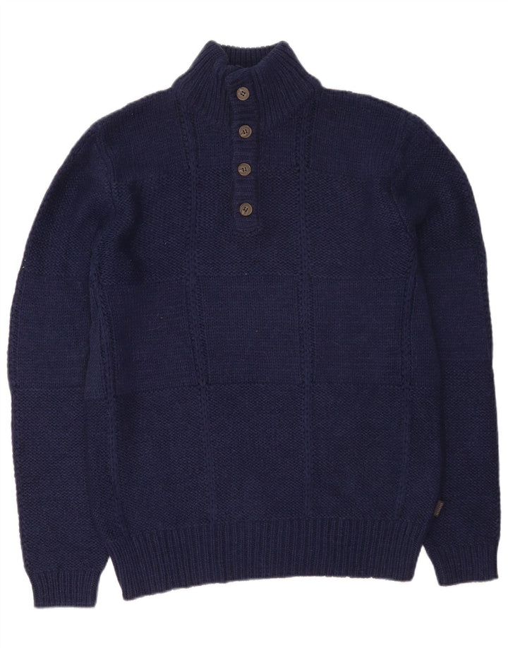 HUGO BOSS Herren-Pullover, reguläre Passform, Knopfkragen, Größe L, Marineblau