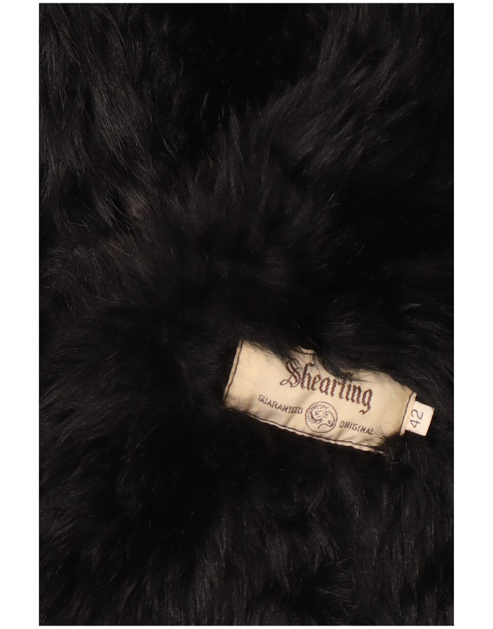 Vintage Damen Übergroßer Shearling-Mantel IT 42 Medium Black Shearling