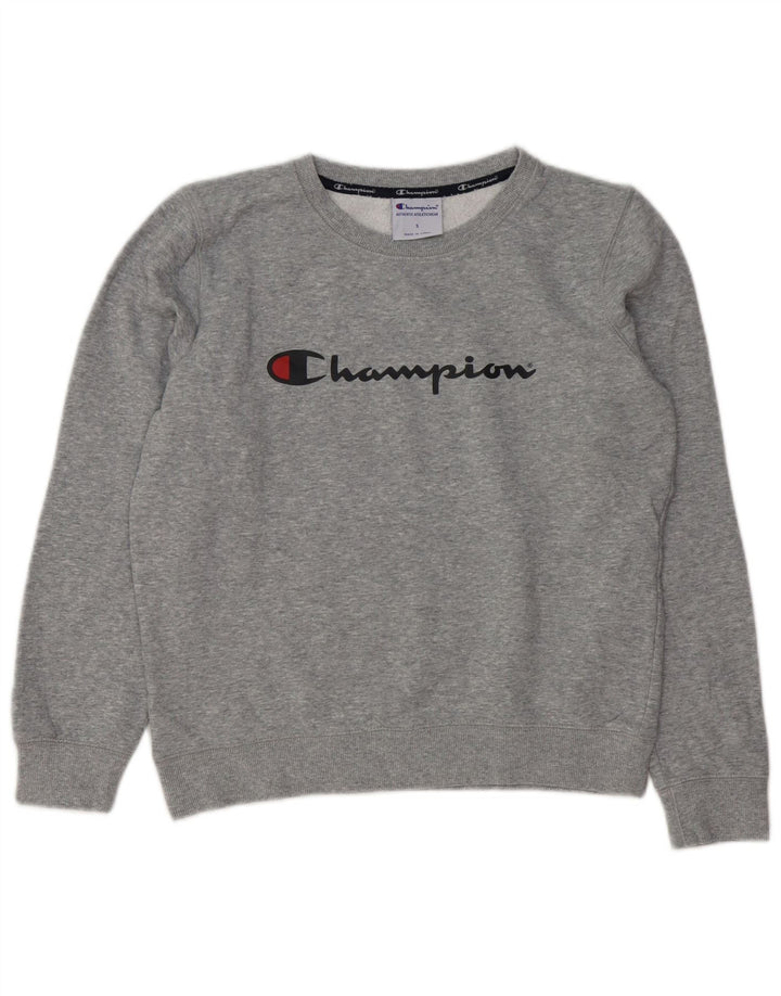 Champion Womens Graphic Sweatshirt Pullover UK 10 Small Grau meliert