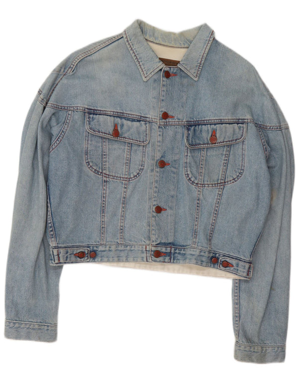 Benetton Damen Crop Denim Jacke IT 48 XL Blaue Baumwolle