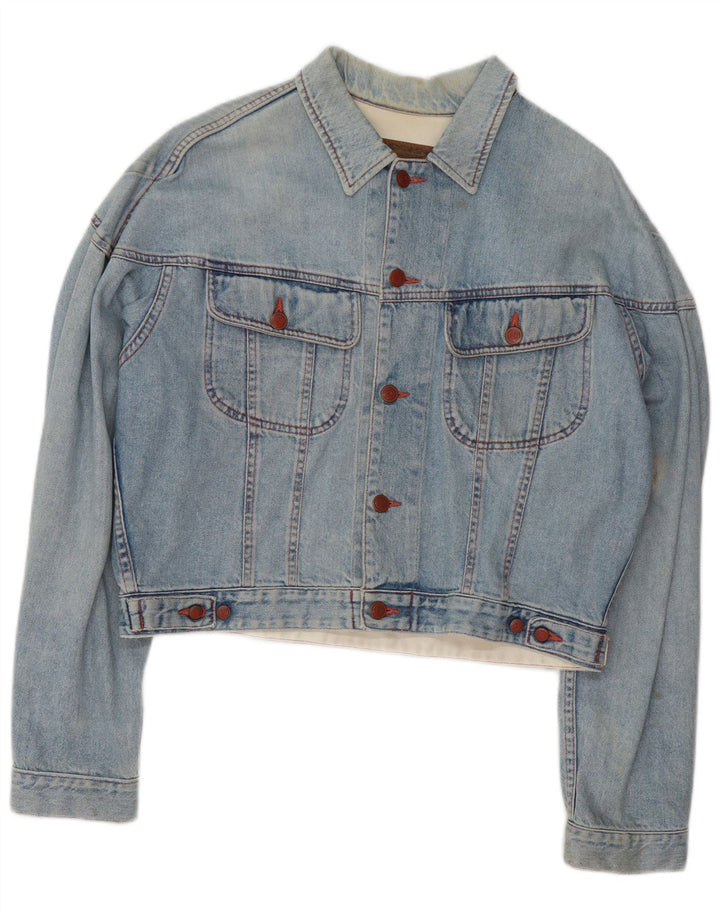 Benetton Damen Crop Denim Jacke IT 48 XL Blaue Baumwolle