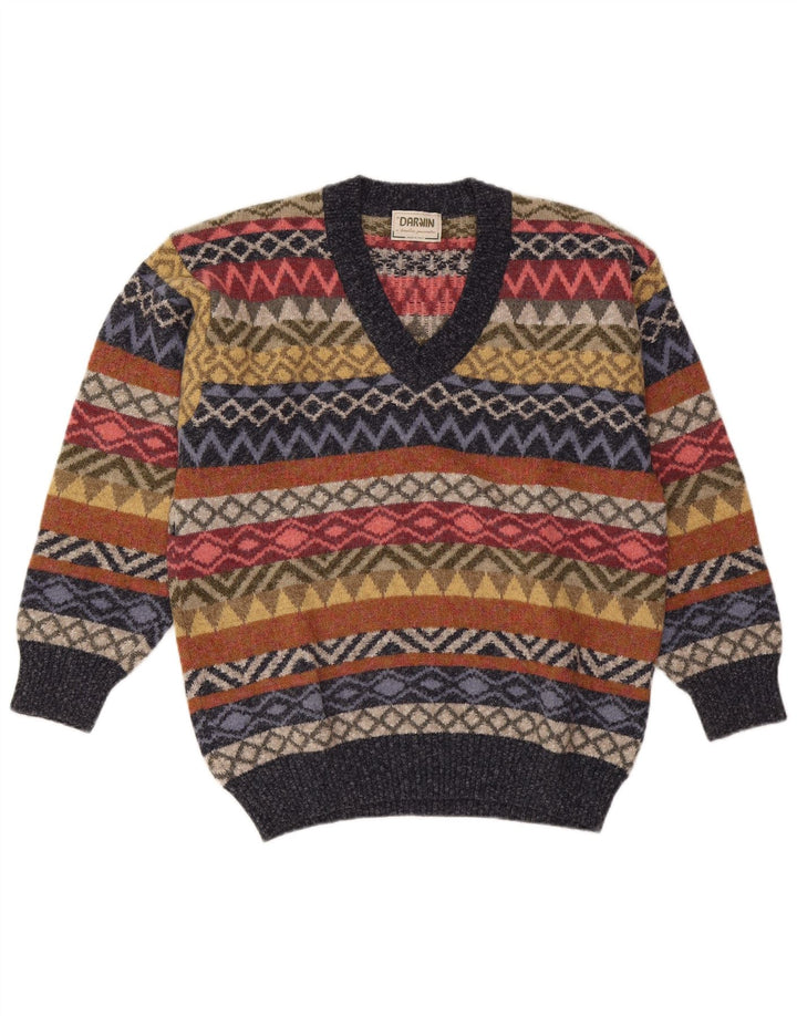 Darwin Herren-Pullover mit V-Ausschnitt, mittelgroße, mehrfarbige Fair-Isle-Wolle
