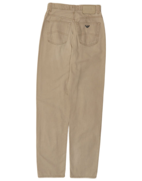 Armani Damen-Freizeithose mit hoher Taille, konisch zulaufend, W28, L30, beige Baumwolle