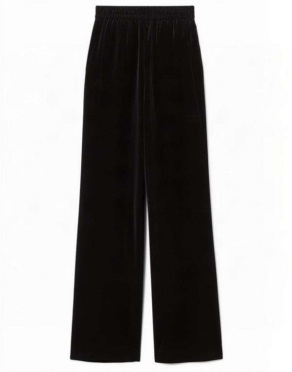 Zara Damen-Freizeithose aus Velours mit weitem Bein, XS, W24, L35, Schwarz, Polyester