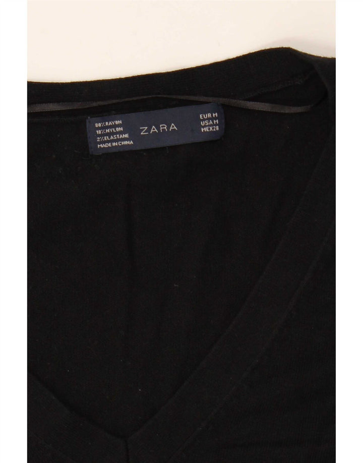 Zara Damen-Pullover mit V-Ausschnitt, Gr. 14, Mittelschwarz, Viskose