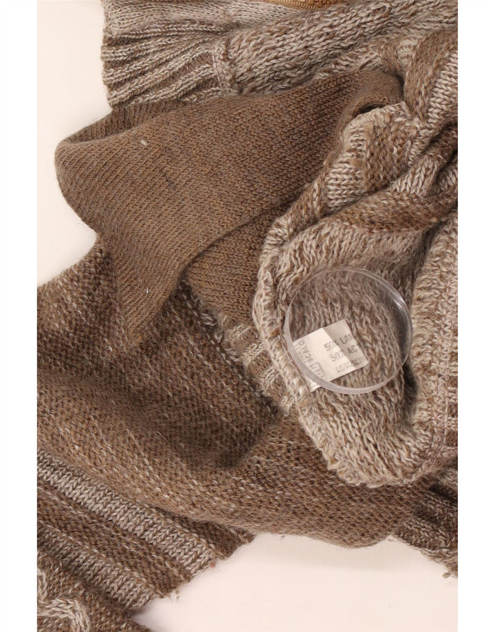 Vintage Herren-Cardigan mit Grafik, groß, braun, Patchwork-Wolle