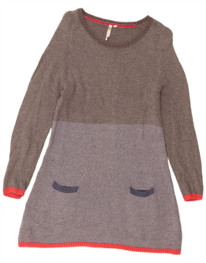 WHITE STUFF Damen Pulloverkleid UK 12 Mittelgraue Colourblock-Baumwolle
