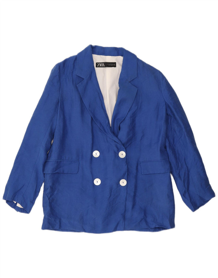 Zweireihiger, übergroßer Blazer von Zara für Damen, UK 6 XS, blaues Lyocell