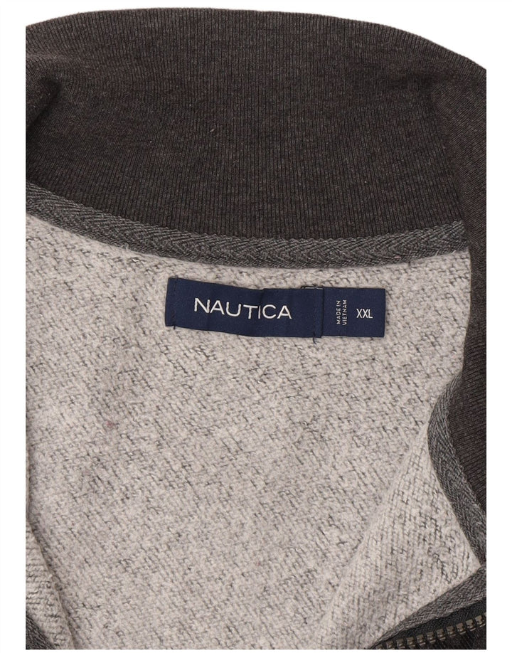 Nautica Herren-Sweatshirt mit Reißverschluss am Hals, 2XL, grau kariert