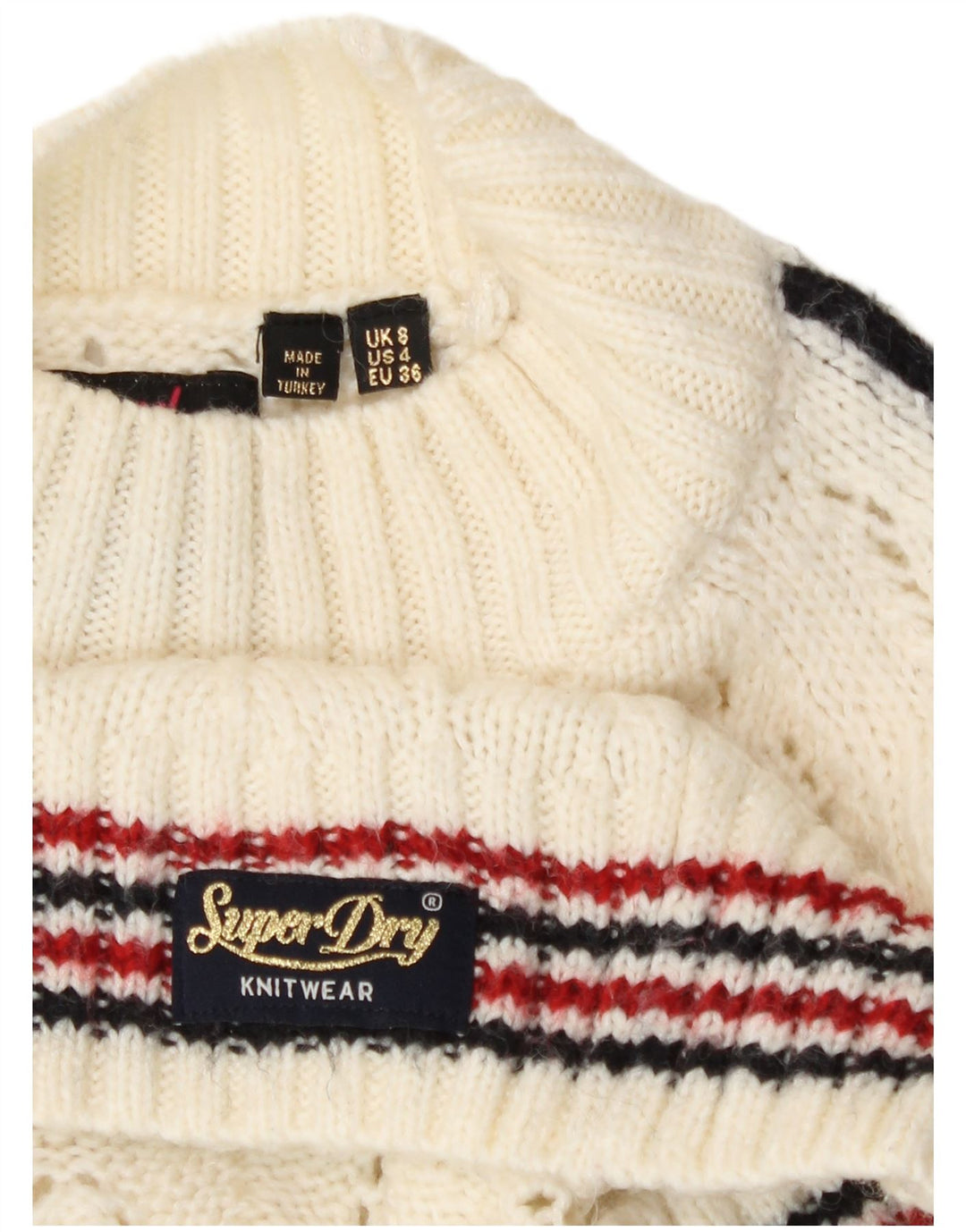 Superdry Rollkragenpullover für Damen, Größe S, Gr. 8, gebrochenes Weiß, gestreift