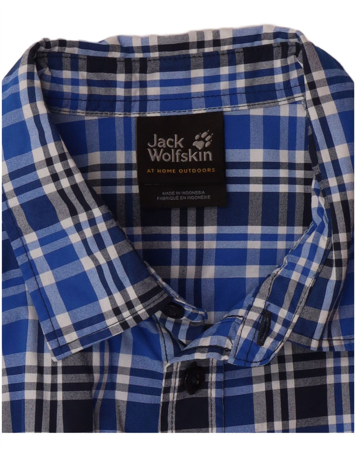 JACK WOLFSKIN Herren Kurzarmhemd UK 36/38 Small Blue Check Polyamid