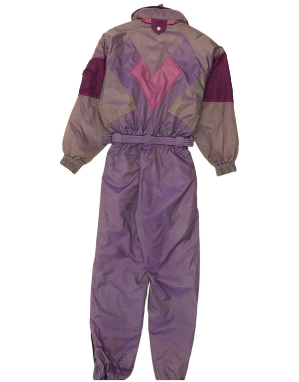 Vintage Damen Skioverall mit Kapuze EU 38 Mittellila Farbblock