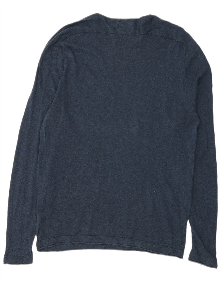 Zara Herren-Pullover mit U-Boot-Ausschnitt, groß, marineblaue Baumwolle