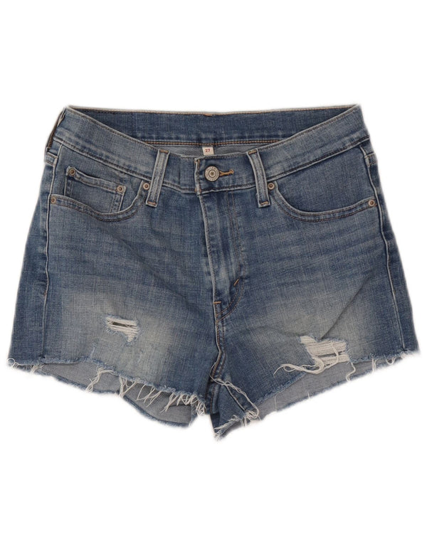 Levi's Damen-Jeansshorts im Distressed-Look, W27, klein, aus blauer Baumwolle