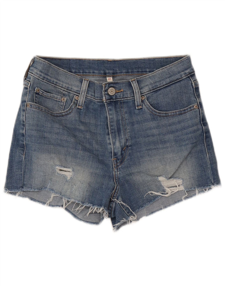 Levi's Damen-Jeansshorts im Distressed-Look, W27, klein, aus blauer Baumwolle