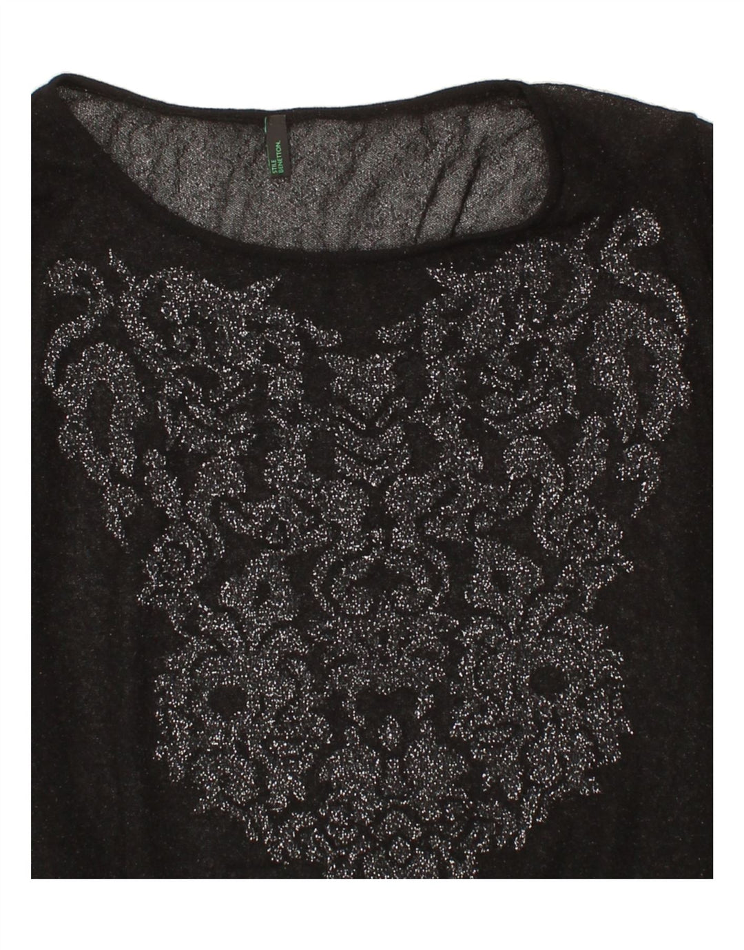 BENETTON Womens See Through Boat Neck Jumper Sweater UK 12 Medium Black Vintage Benetton and Second-Hand Benetton from Messina Hembry 