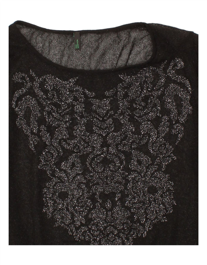 BENETTON Womens See Through Boat Neck Jumper Sweater UK 12 Medium Black Vintage Benetton and Second-Hand Benetton from Messina Hembry 